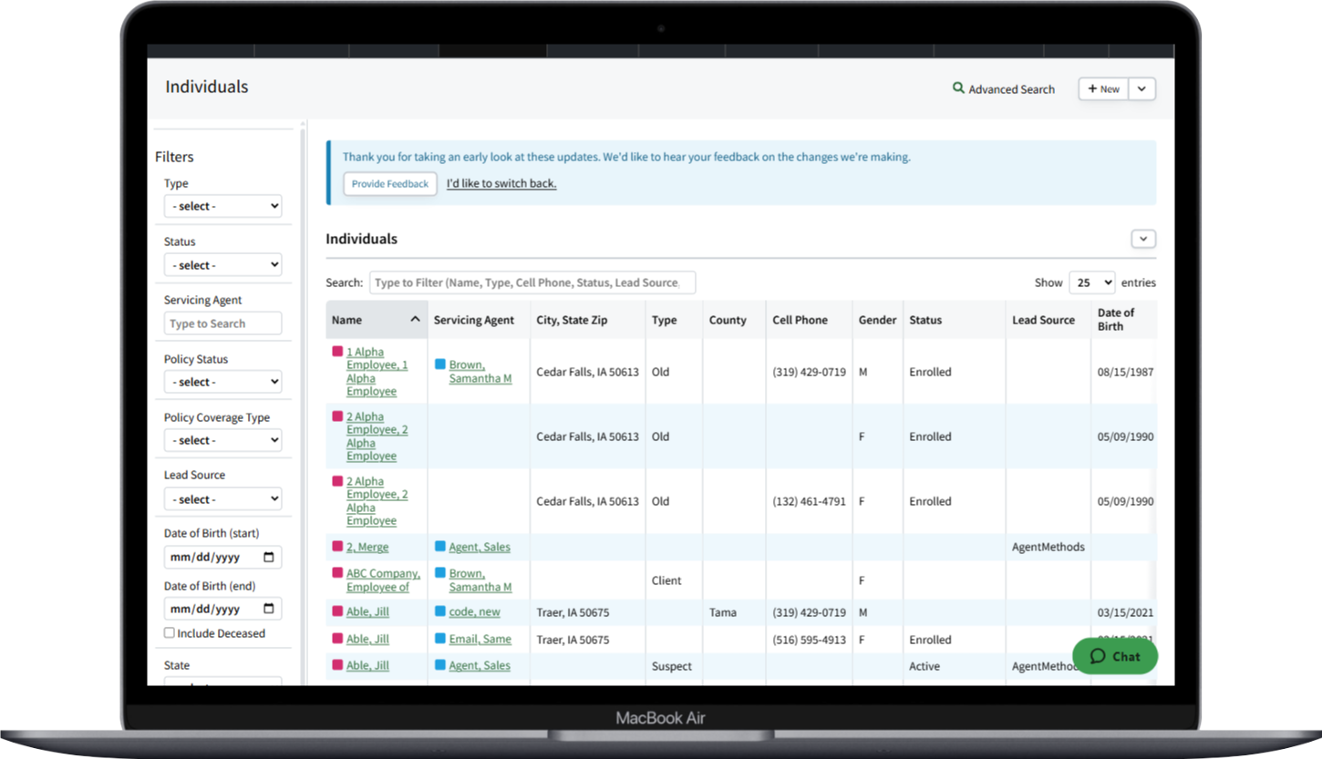 desktop preview of AMS+ Individual Search experience