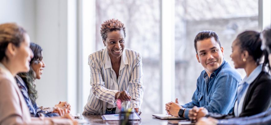 Coworkers seated a table together