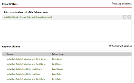 Report filters setup in AgencyBloc