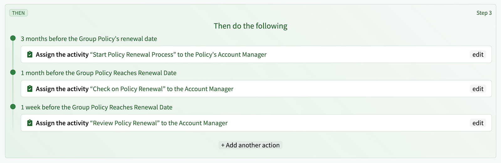 Policy renewal actions