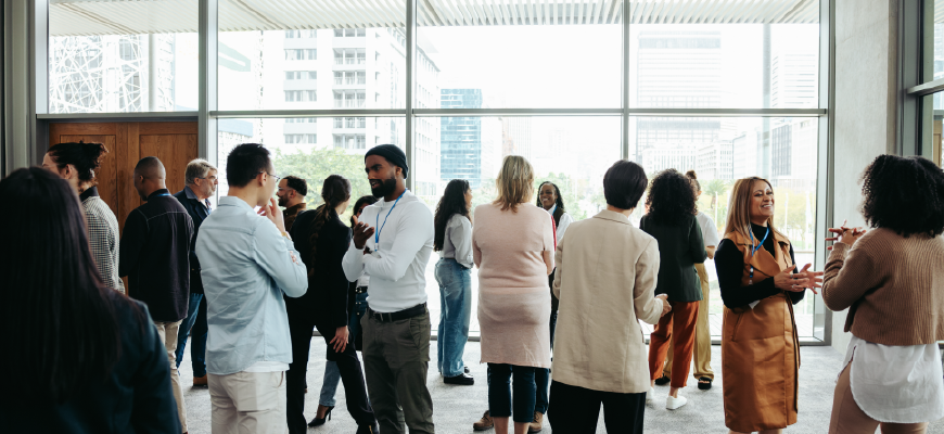 Insurance agents at a conference talking
