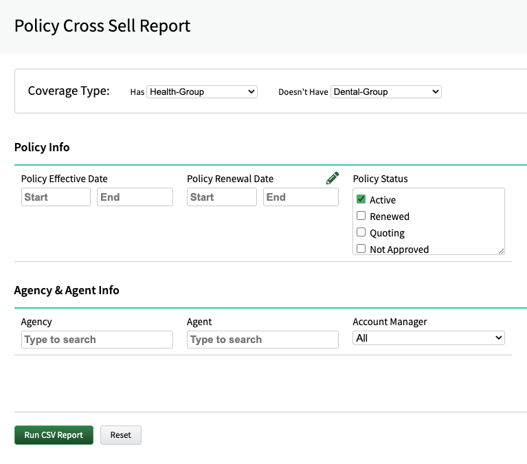 AgencyBloc Policy Cross Sell Report