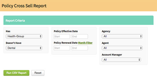 AgencyBloc's Policy Cross Sell Report