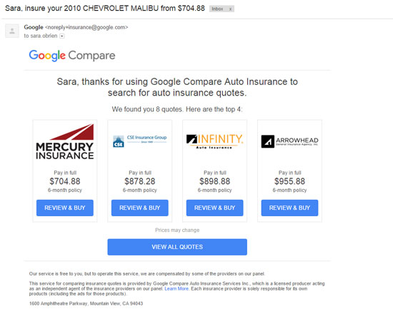 Google Compare Follow-Up Email