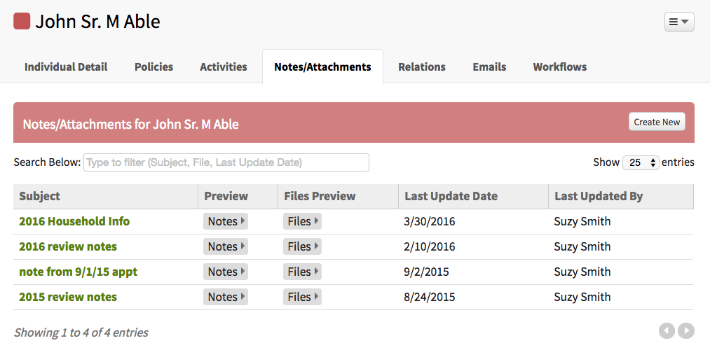 AgencyBloc CRM Individual Notes & Attachments