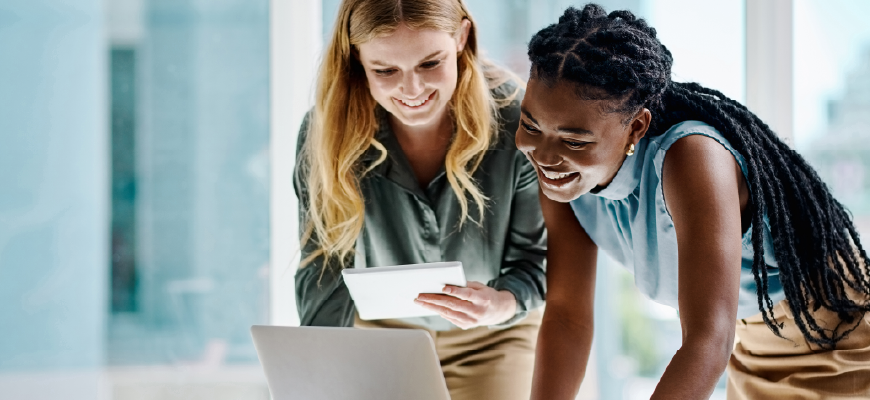 Employees using technology in the office