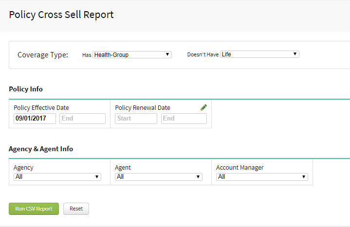 Cross-Sell Report in AgencyBloc