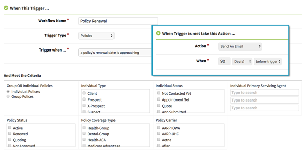 Policy renewal automated workflow