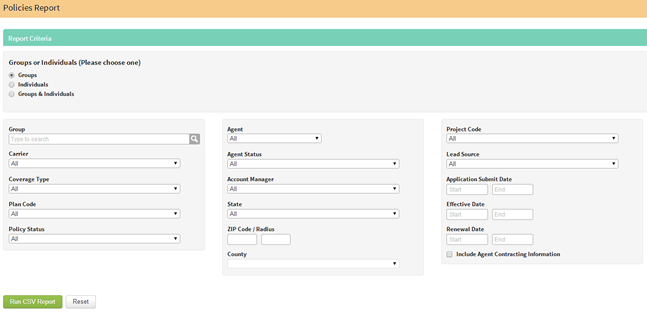 Policies Report in AgencyBloc