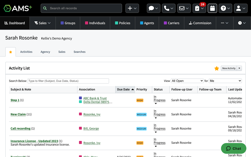 Screenshot showing AMS+ dashboard