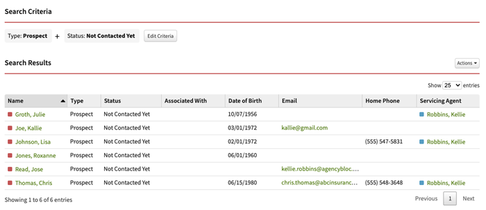 Agency management system - prospect search