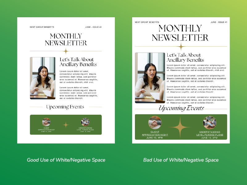 Example showing good use of white space and bad use of white space