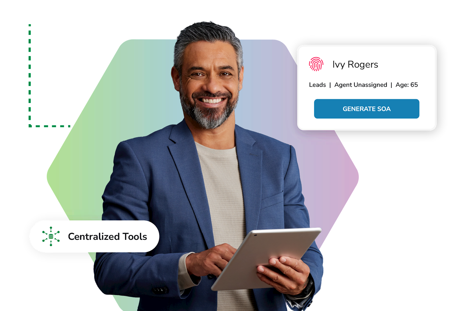 Insurance agent smiling on iPad