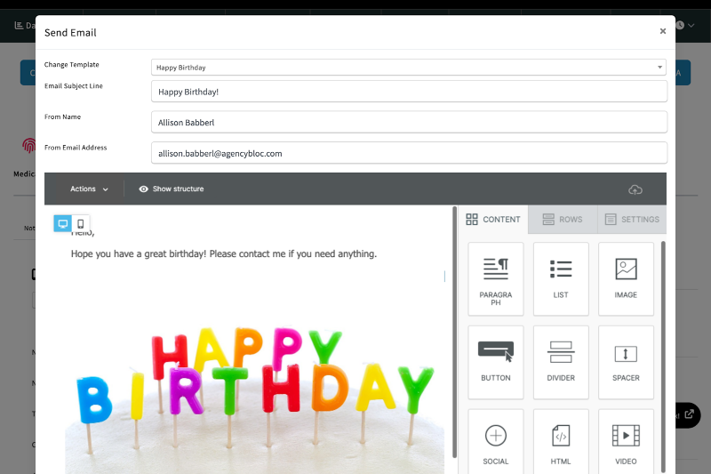 Birthday Workflow in AgencyBloc
