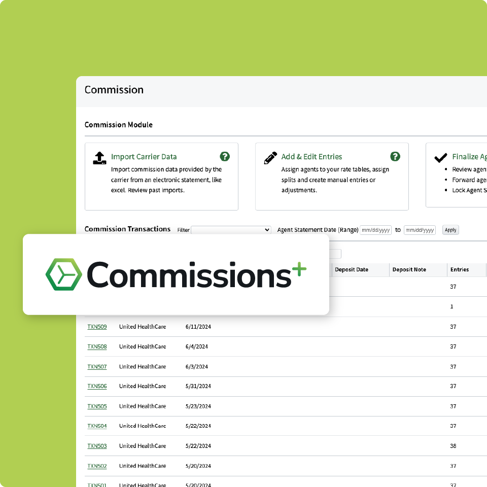 AgencyBloc's Commissions+ solution