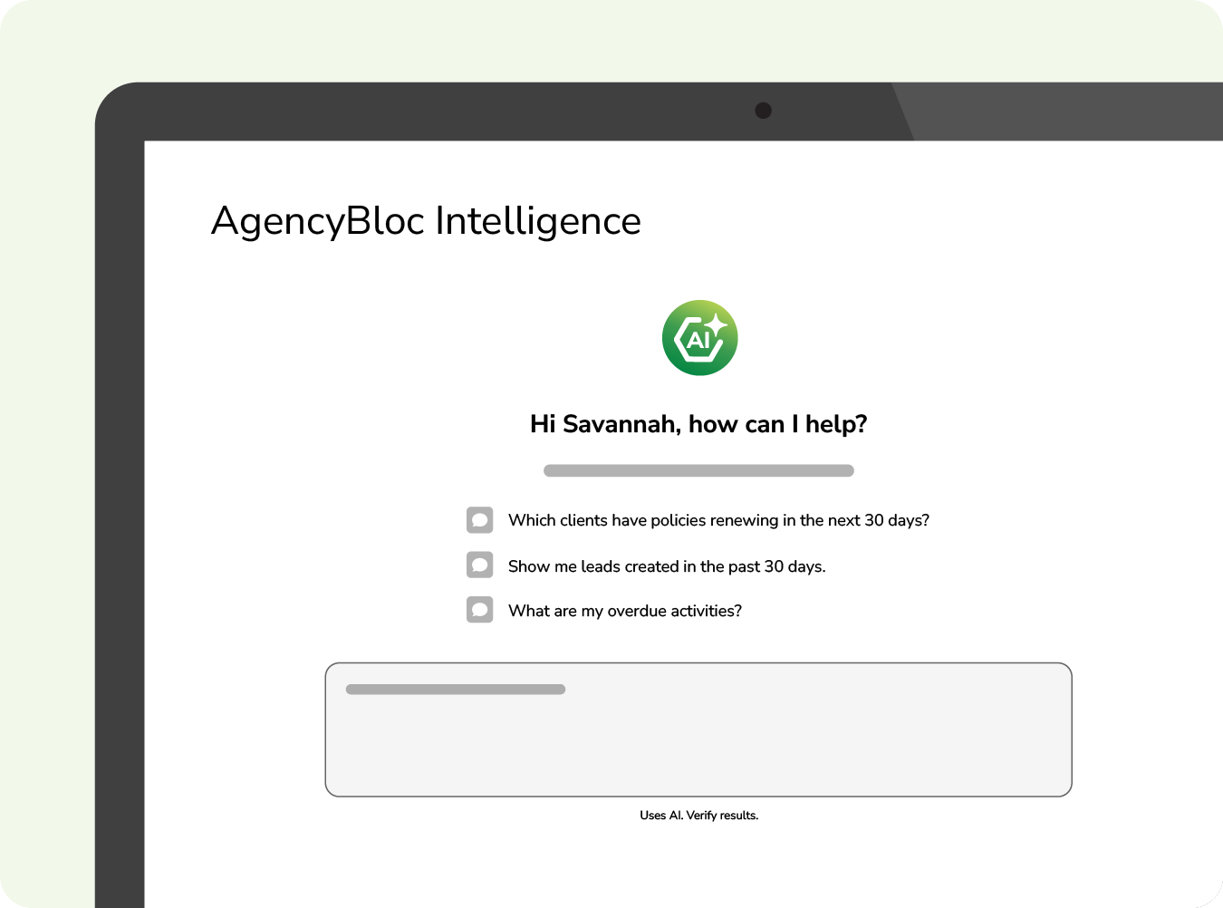 Screen showing AgencyBloc Intelligence in AMS+