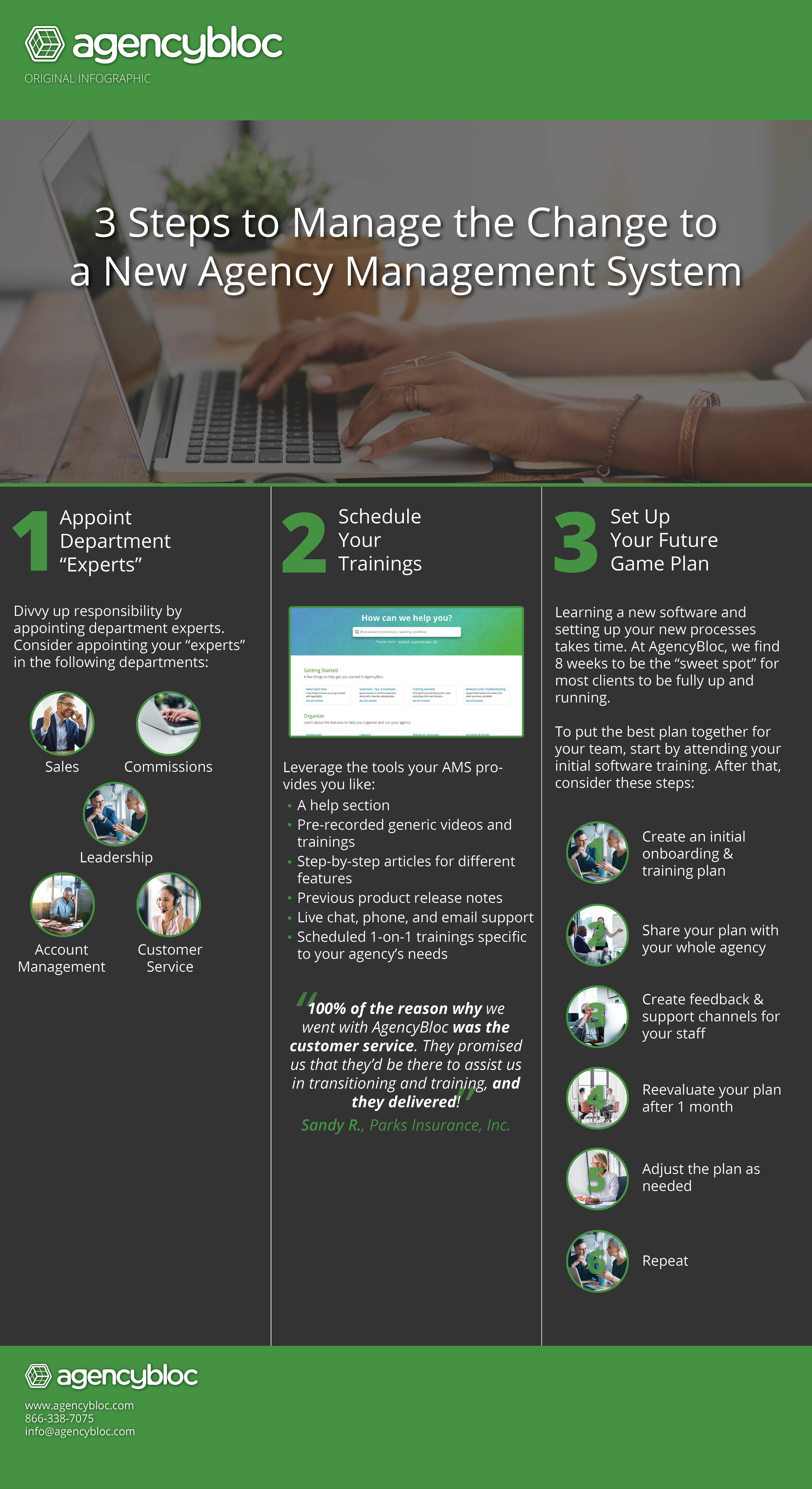 3 Steps to Manage the Change to a New Agency Management System Infographic