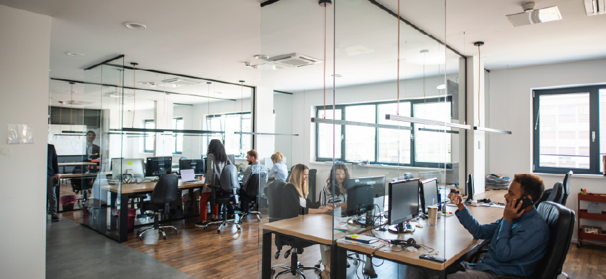 Group of employees working in an office