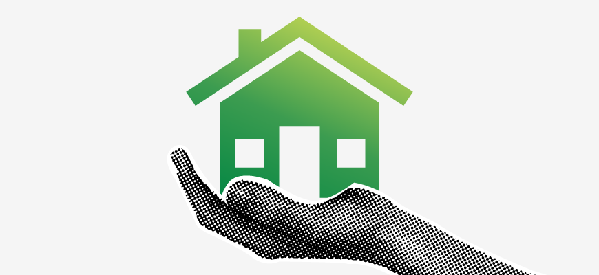 Artistic hand holding house icon