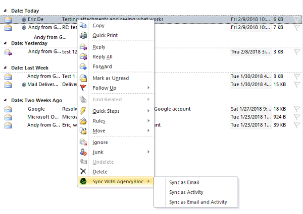 Outlook Sync in AgencyBloc