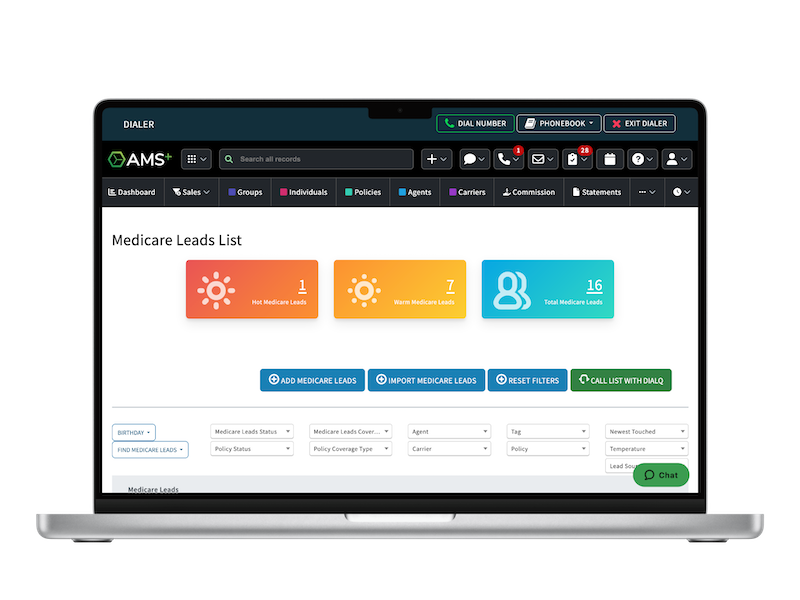 Screen showing VoIP dialer in AMS+