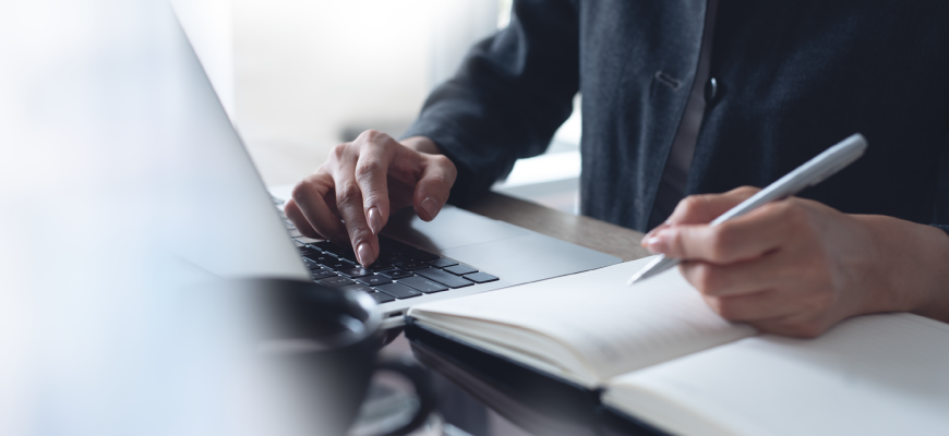 Woman working on laptop