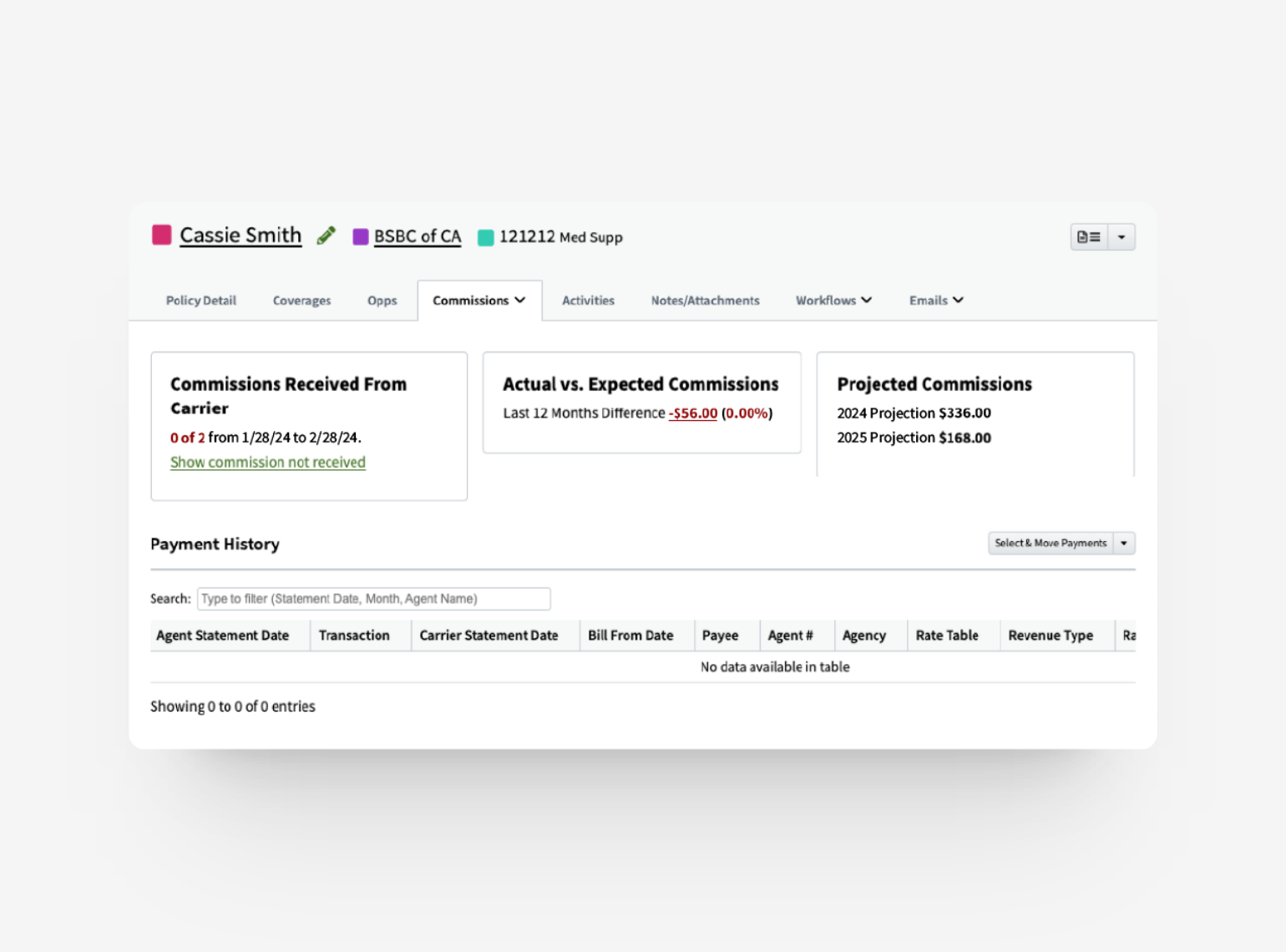 Commissions detail screen in Commissions+