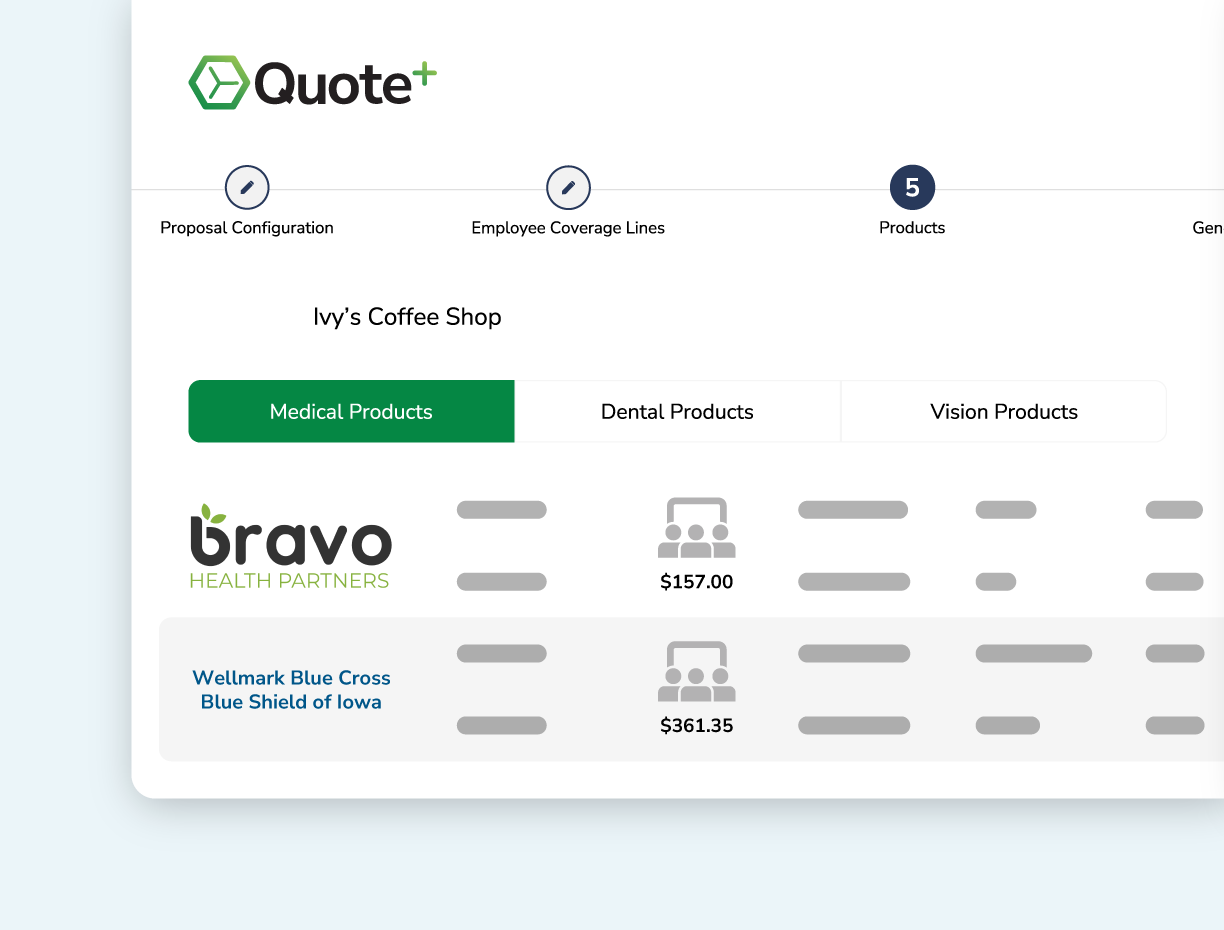 Mockup showing how you can compare plans in Quote+