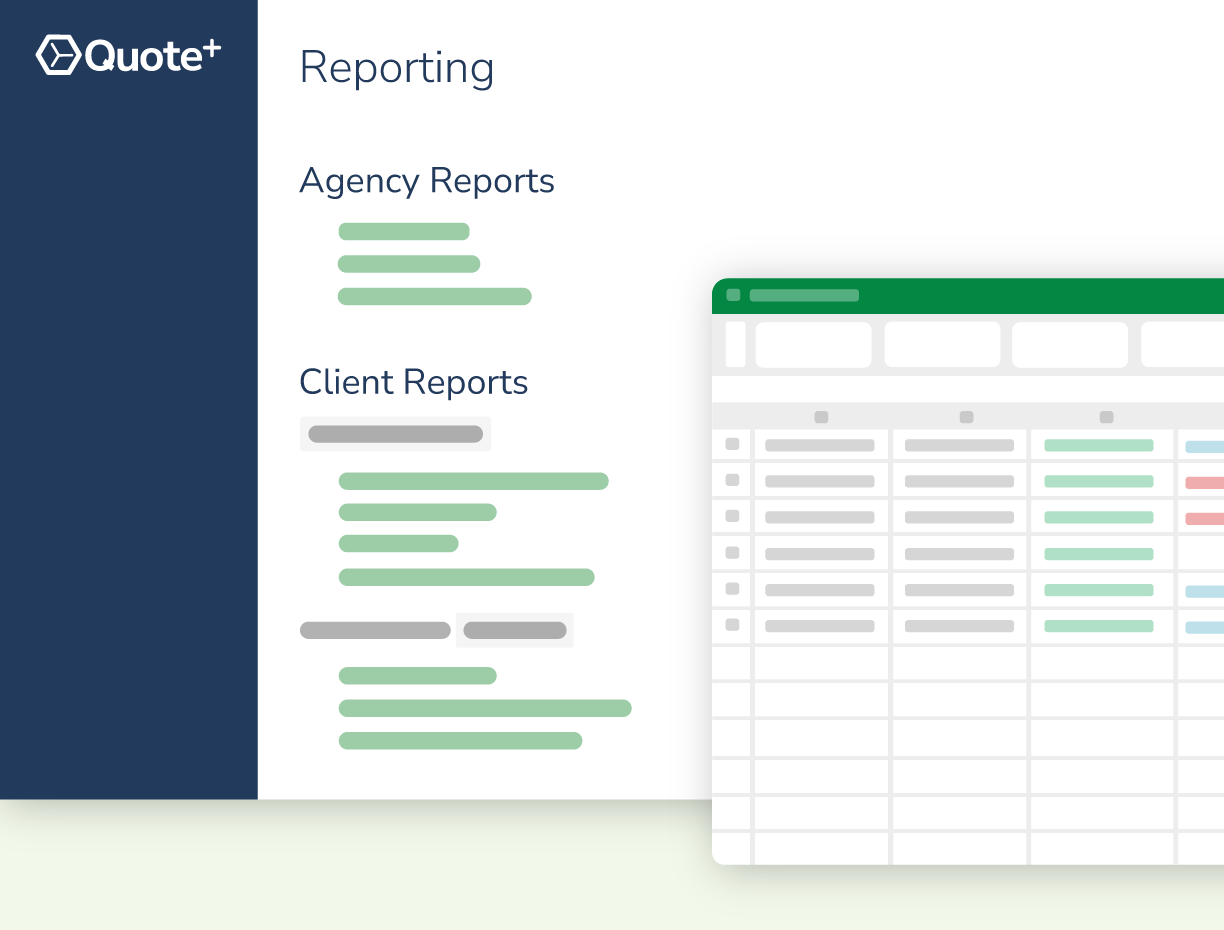Mockup showing reports in Quote+