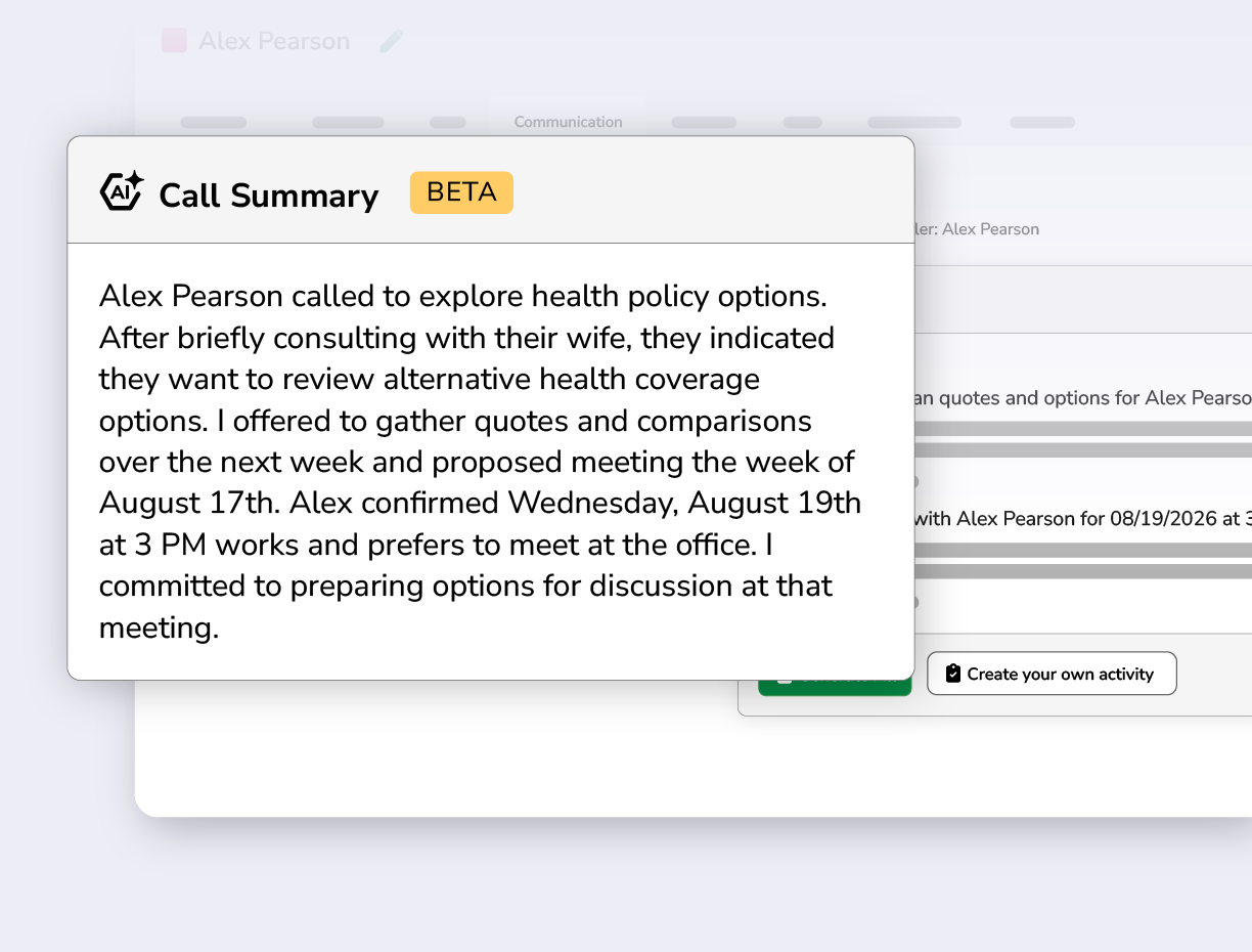 Mockup showing the Call Summaries feature