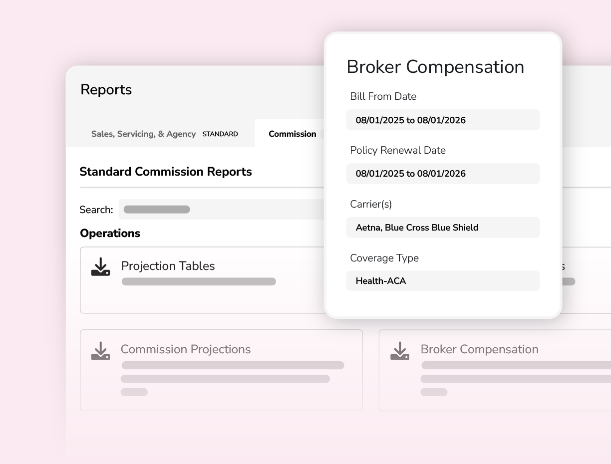 Mockup showing the Broker Compensation report