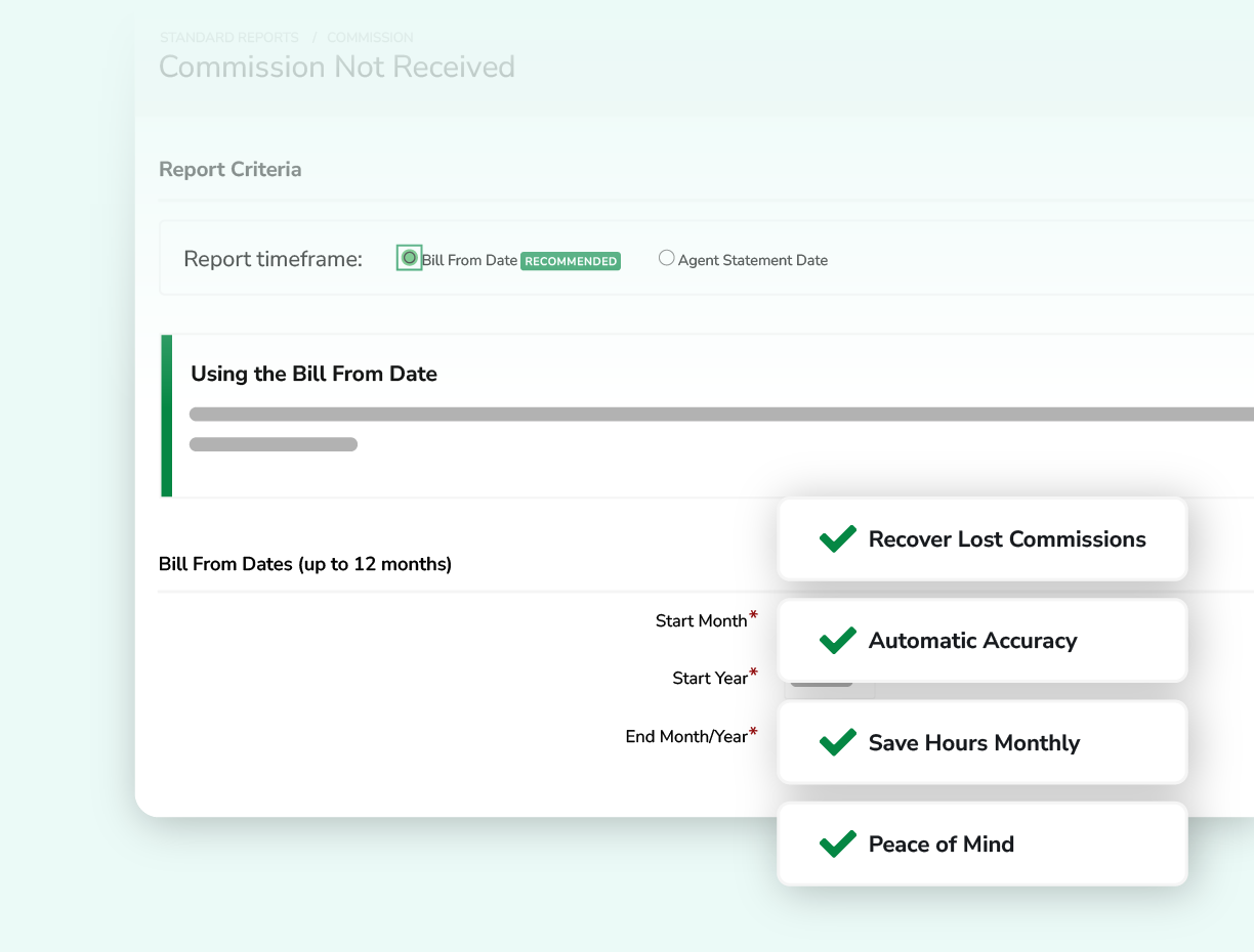 Mockup showing Commission Not Received report