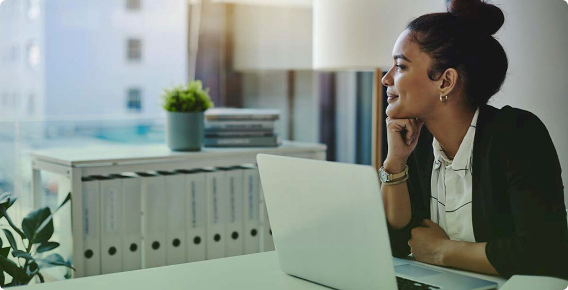 Business woman looking off smiling