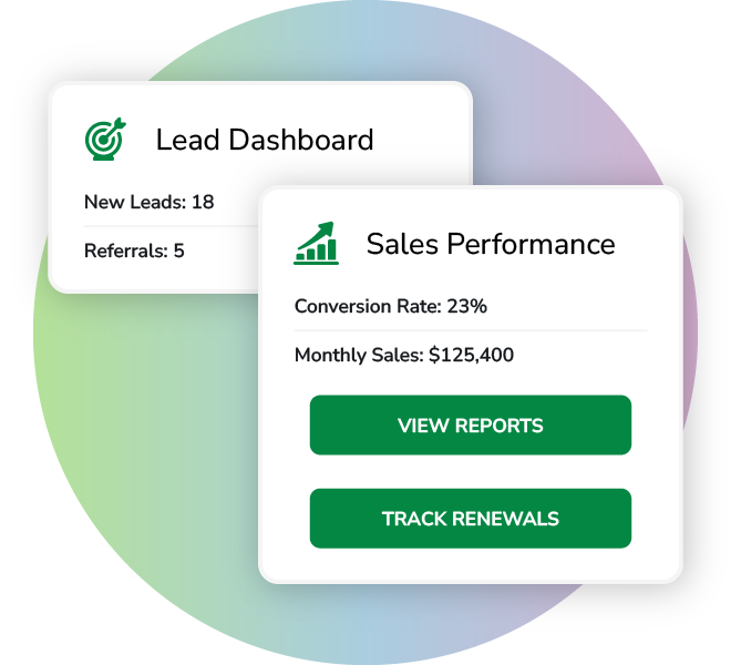 Mockup showing sales management features in AMS+