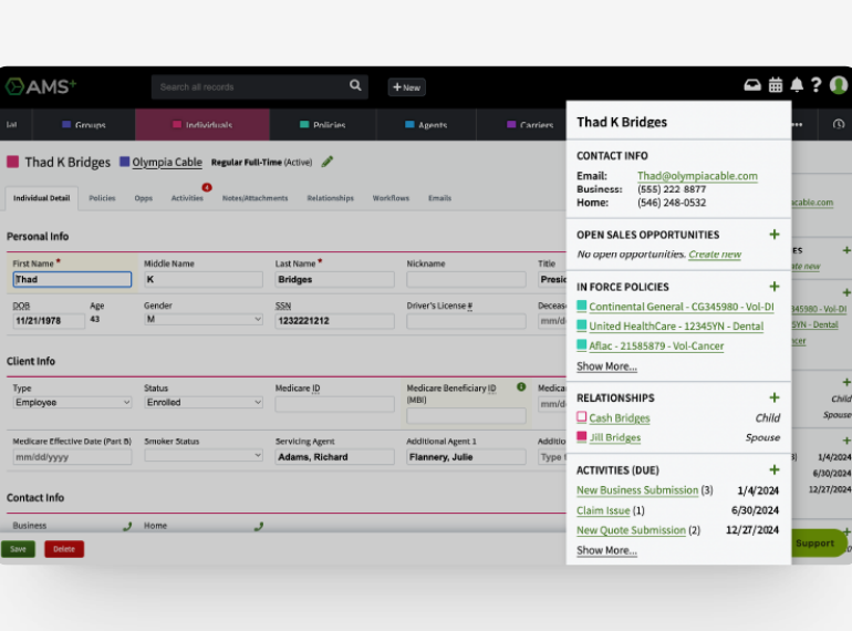 Account management in AMS+